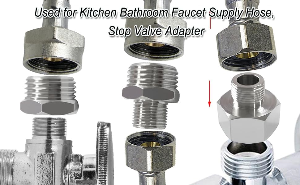 Stainless Water Line Adapter 3/8 Female to 1/2 NPT Male Reducer - Compression Fitting for Kitchen Bathroom Faucet Supply Hose, Stop Valve, Pipe Connector (Pack — image 4