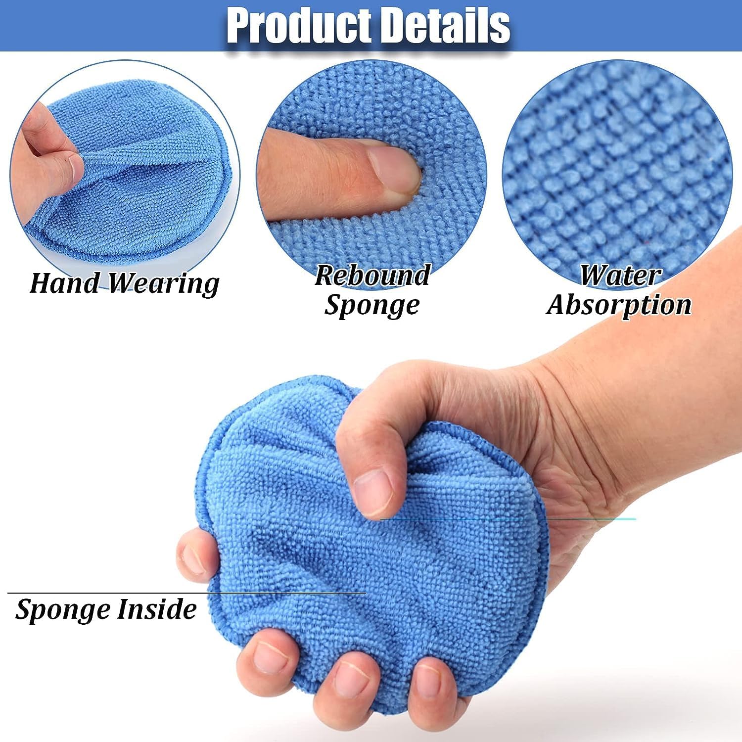 Microfiber Wax Applicator Pads, Car Wax Applicator with Finger Pocket, Buffing & Detail Polishing Foam Pads for Car Cleaning and Fine Polishing (5 inch, 6 — image 3