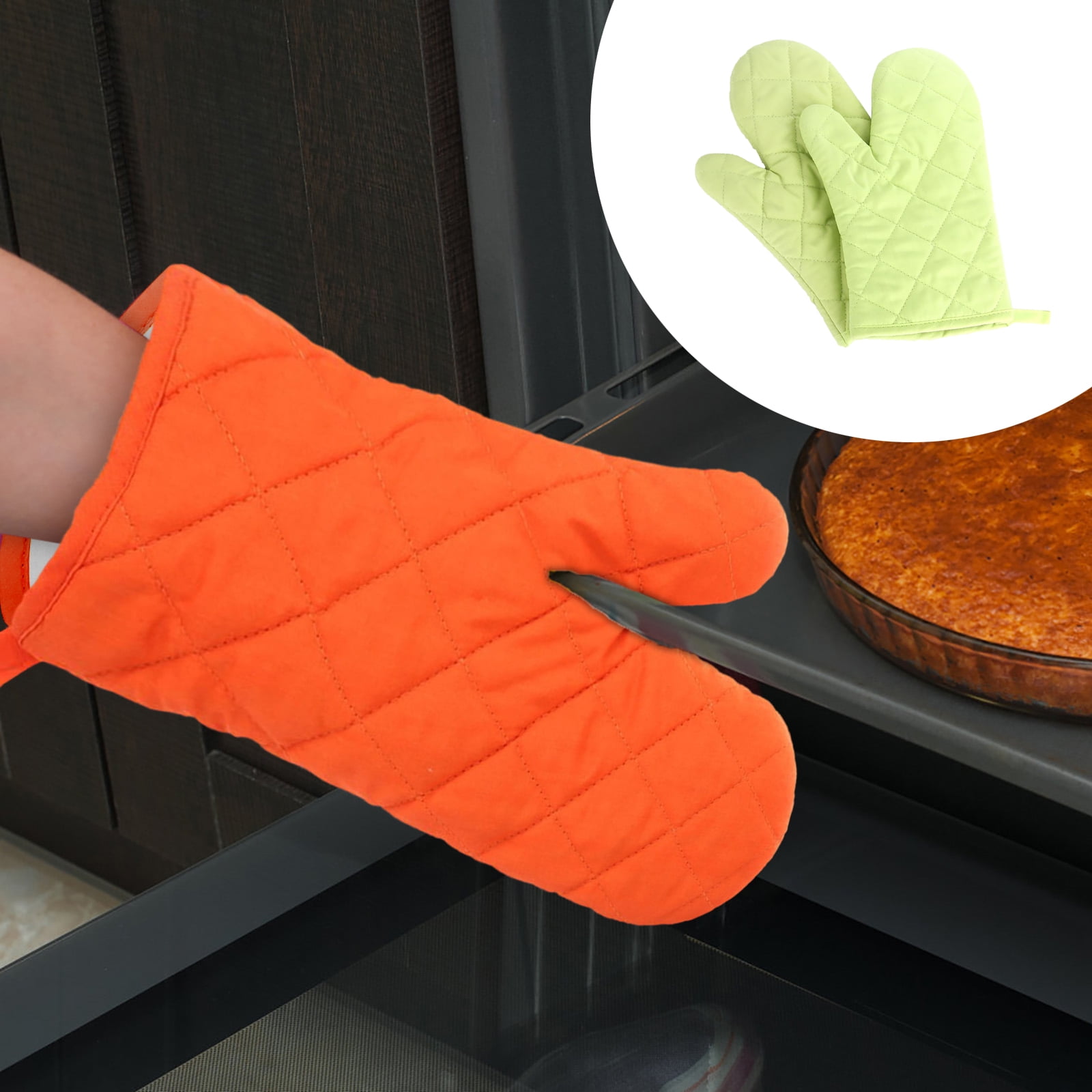2 Pieces Oven Mitts and Grill Gloves, Non-Slip Cooking Gloves for Baking, Grilling and Everyday Kitchen Use, Green — image 2