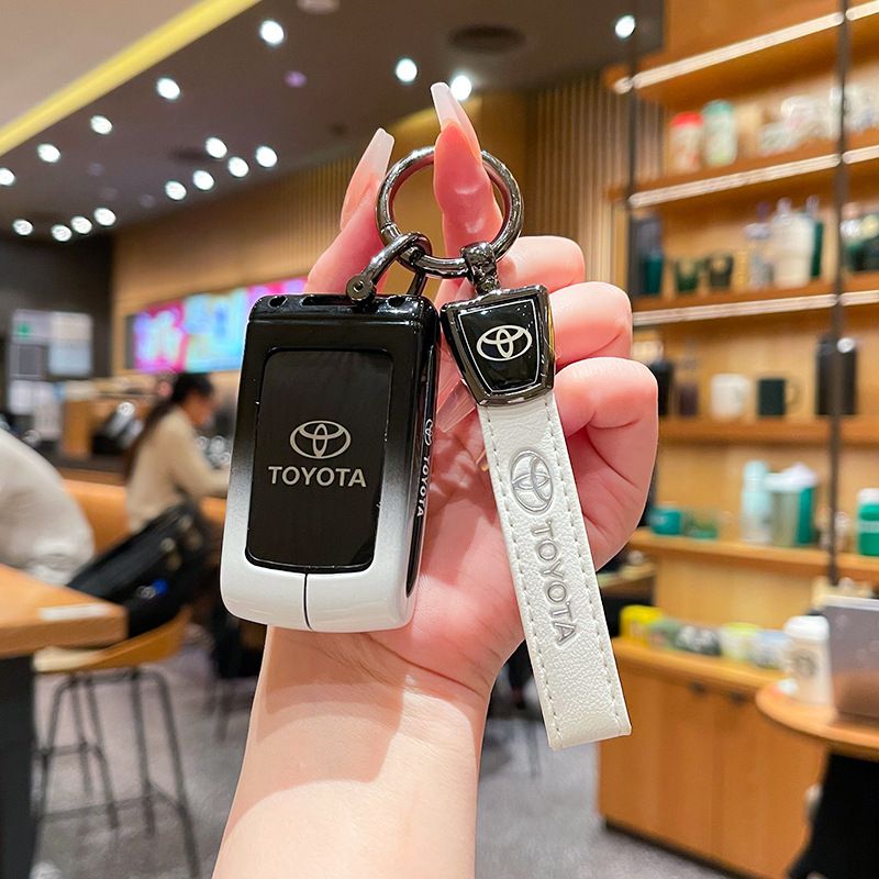 Toyota Key Case Gradient Black White Fragrant Car Island Standard M style gradient black and white single bag + white leather rope buckle โ image 4