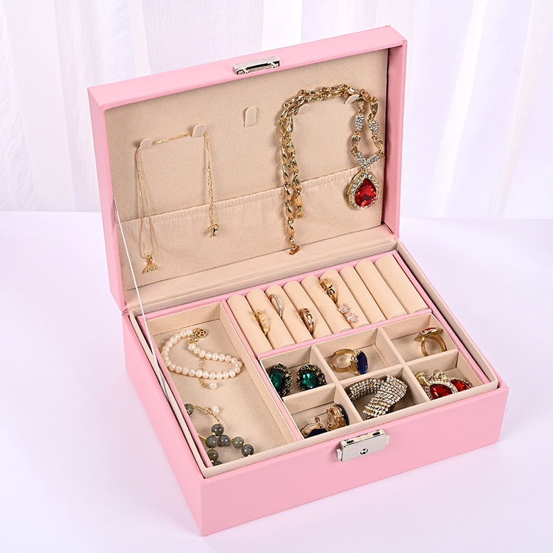Luxury Jewelry Organizer Box - Elegant Multi-Compartment Storage Case (Pink)23 × 17 × 8.8cm