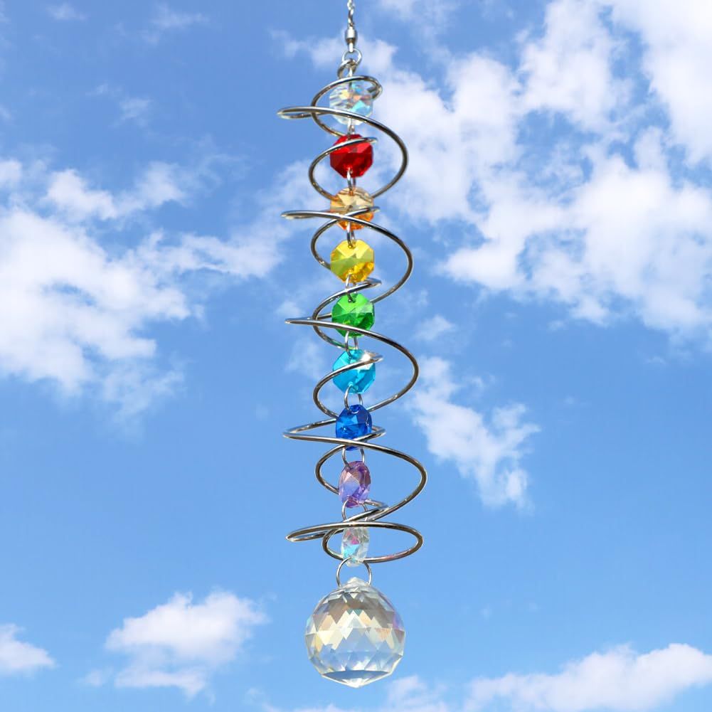 Suncatcher Wind Spinner Gazing Ball Spiral Tail, Crystal Sun Catchers with Seven Chakra Beads Window Hanging for Indoor Home — image 3