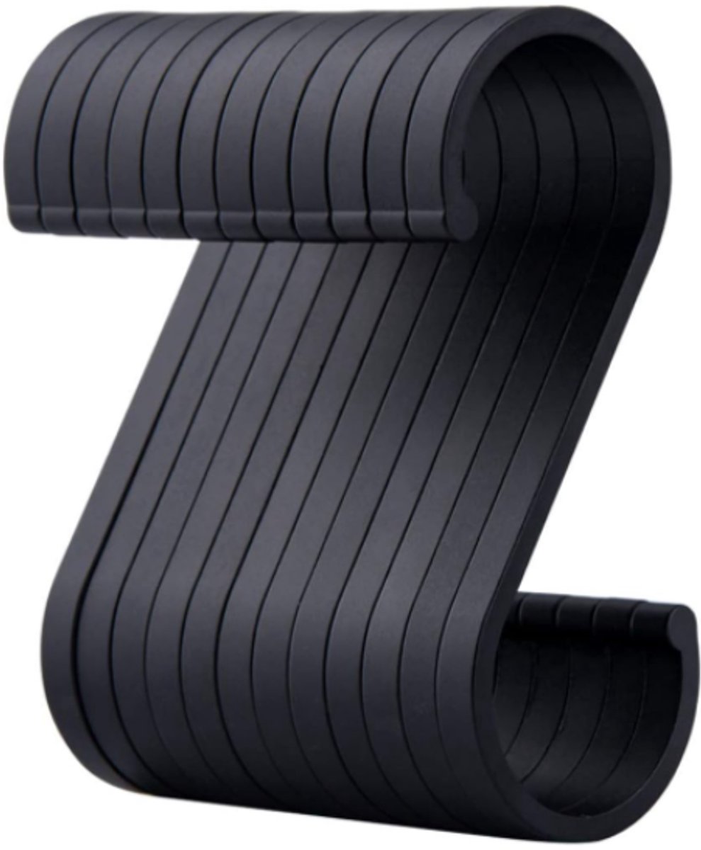 12 pieces - Hanging hooks - S hooks - 85mm - Metal - for hanging pots and pans, plants, coffee cups, clothes - black - for towels in the kitchen