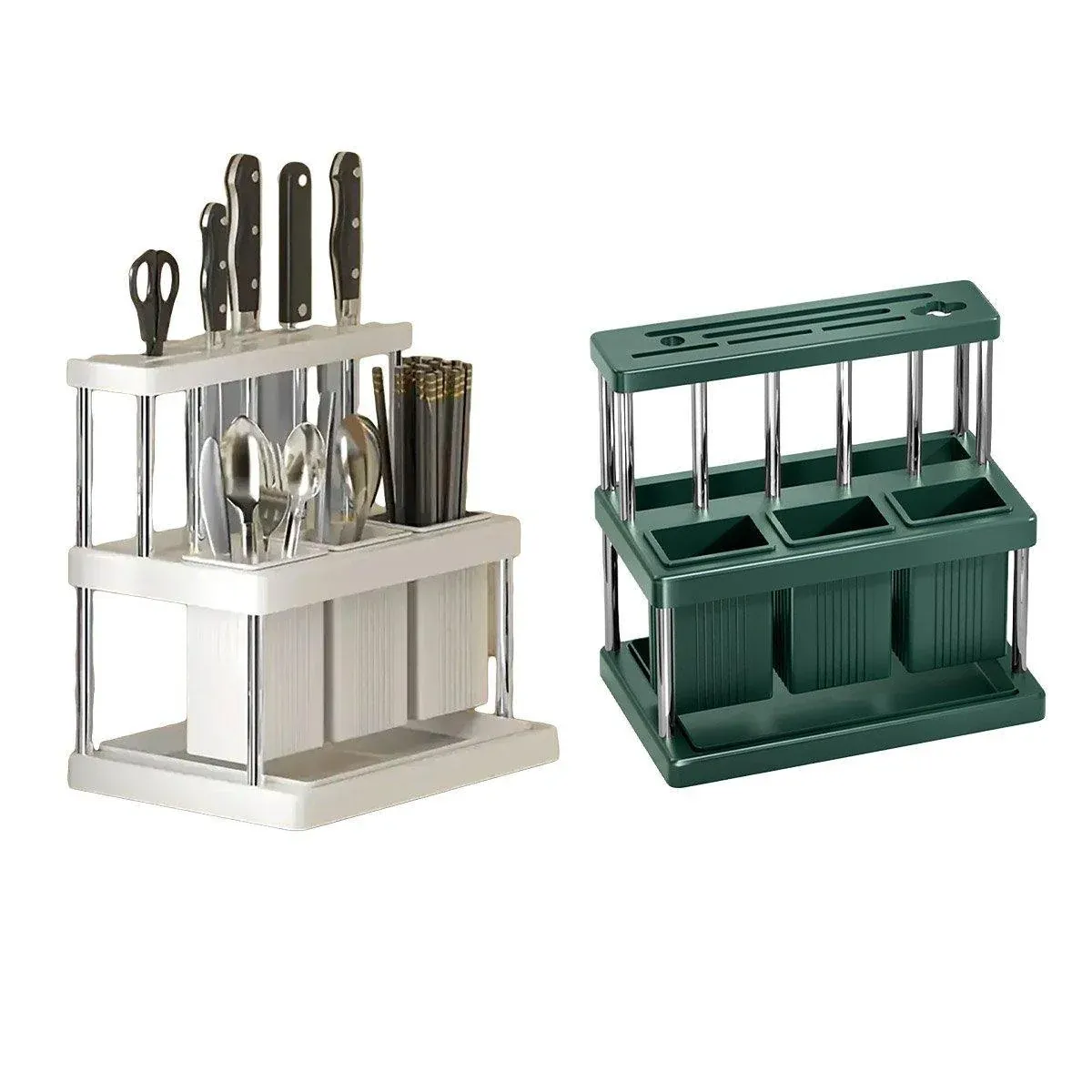 Cutlery Holder Storage Caddy Kitchen Utensil Drying Rack For Spoon Fork Knife - White โ image 3