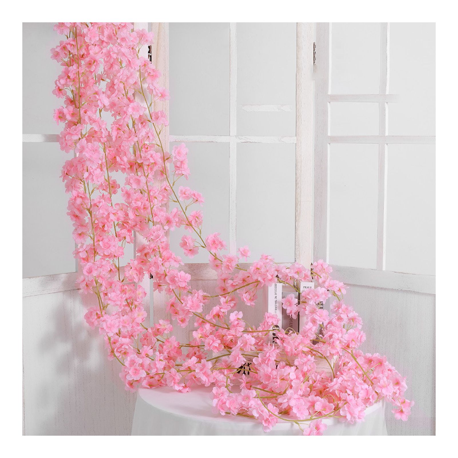 Artificial Flower Rattan Single 1.8m 135pcs Flowers Head Vivid Decorative Silk Plastic Hanging Fake Rattan for Decoration Light Pink — image 2