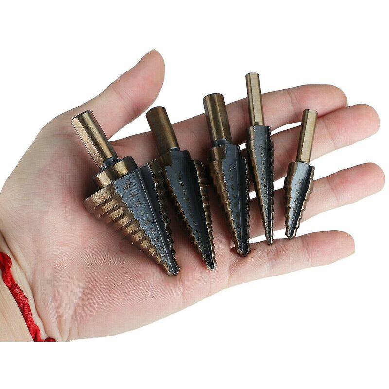 5 pcs Metal Step Drill Bit, 5-35Mm Hss Titanium Conical Triangle Metal Step Cutter For Steel, Wood, Brass, Aluminum, Pvc — image 4