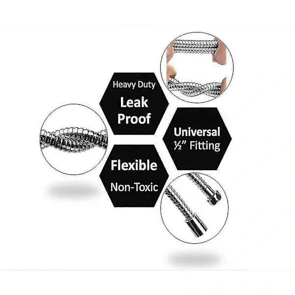 5 m Extra Long Stainless Steel Shower Hose, Solid Brass Connector, Universal Anti-Burst Design, G1/2 Thread, Chrome Finish — image 3