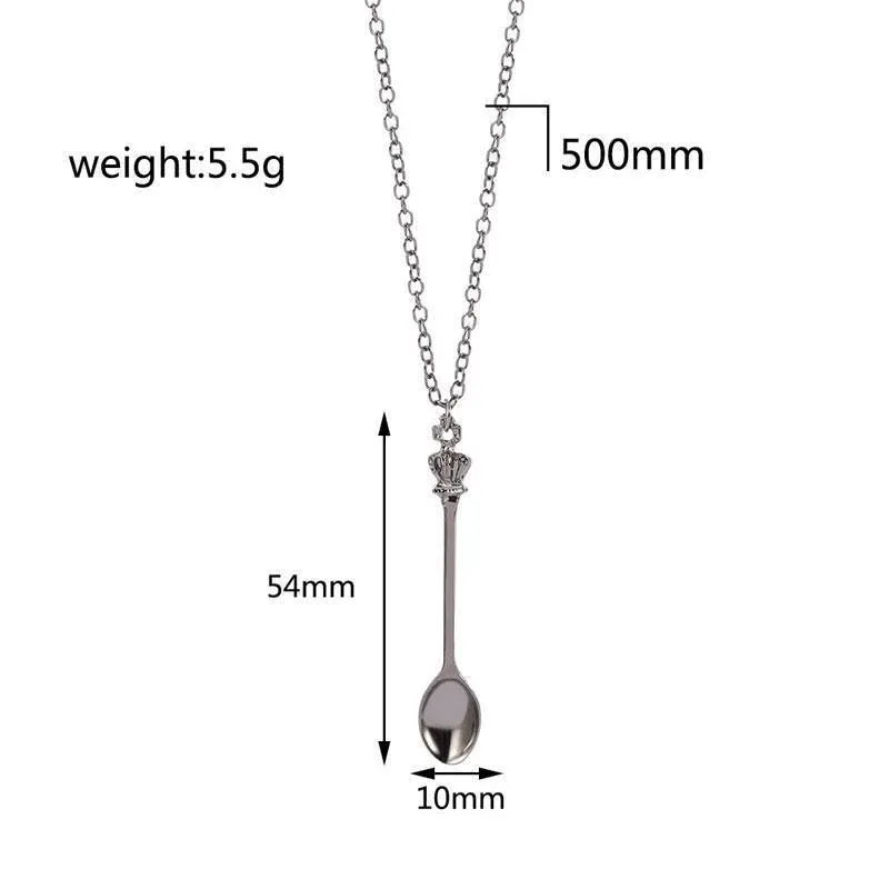 Mini Crown Spoon Necklace Pendant Charm Festival Cutlery Tea Party Gift - Silver — image 4
