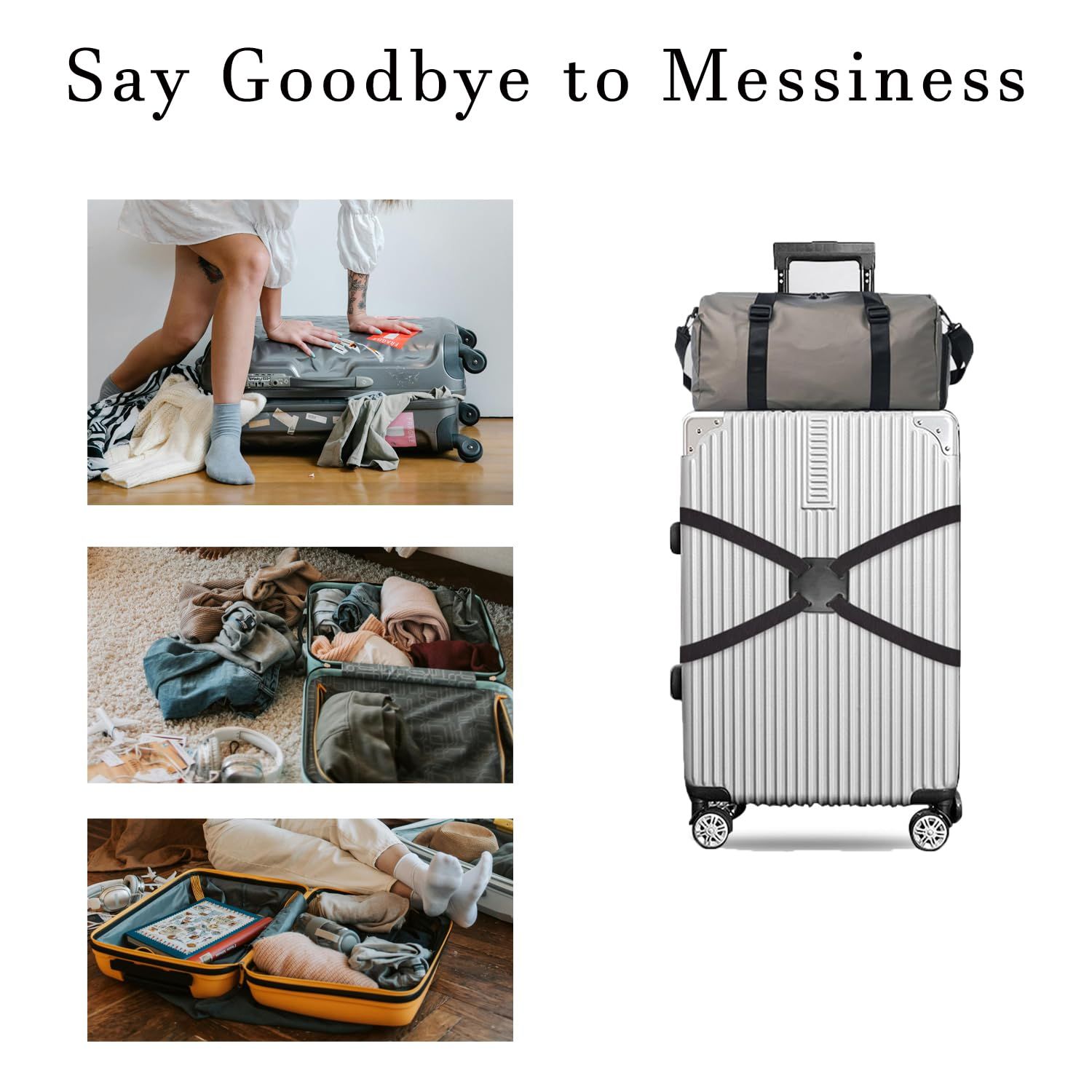 Luggage Bungee Straps for Attaching Bags - 2 Pack Adjustable Elastic Luggage Straps with Buckle, Black Luggage Strap for Suitcases Handle Carry on Add Bag — image 4