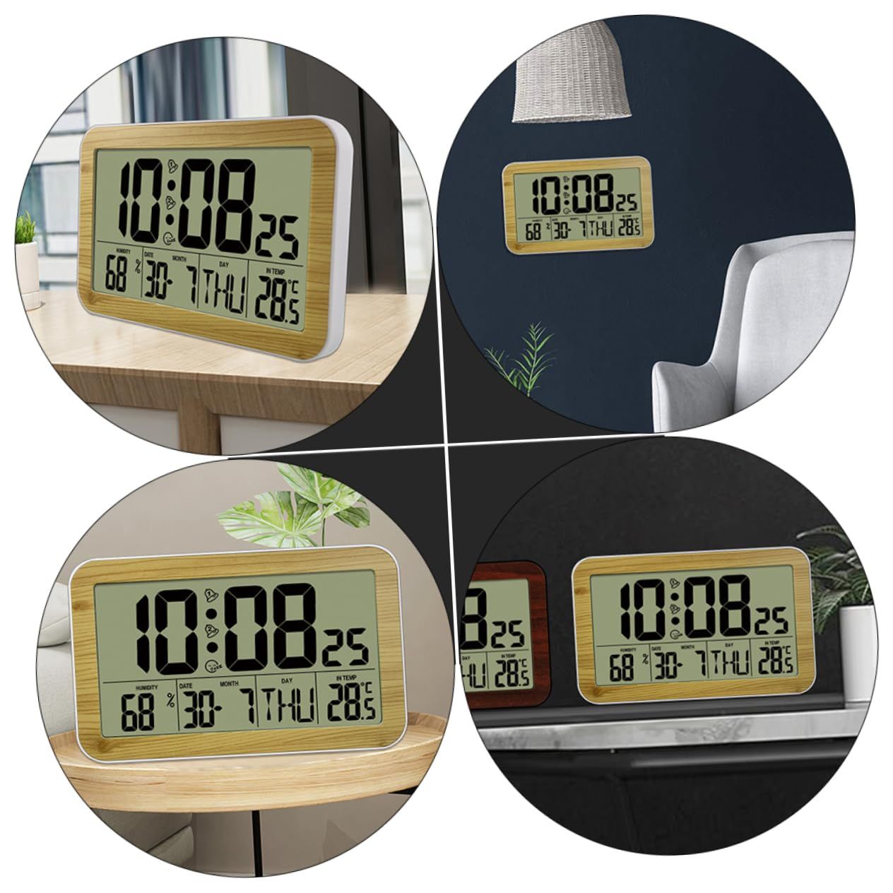1pc Wood Grain Digital Wall Clock Desk Clock with Temperature and Date Wooden Digital Alarm Clock Digital Calendar Alarm Clock β image 3