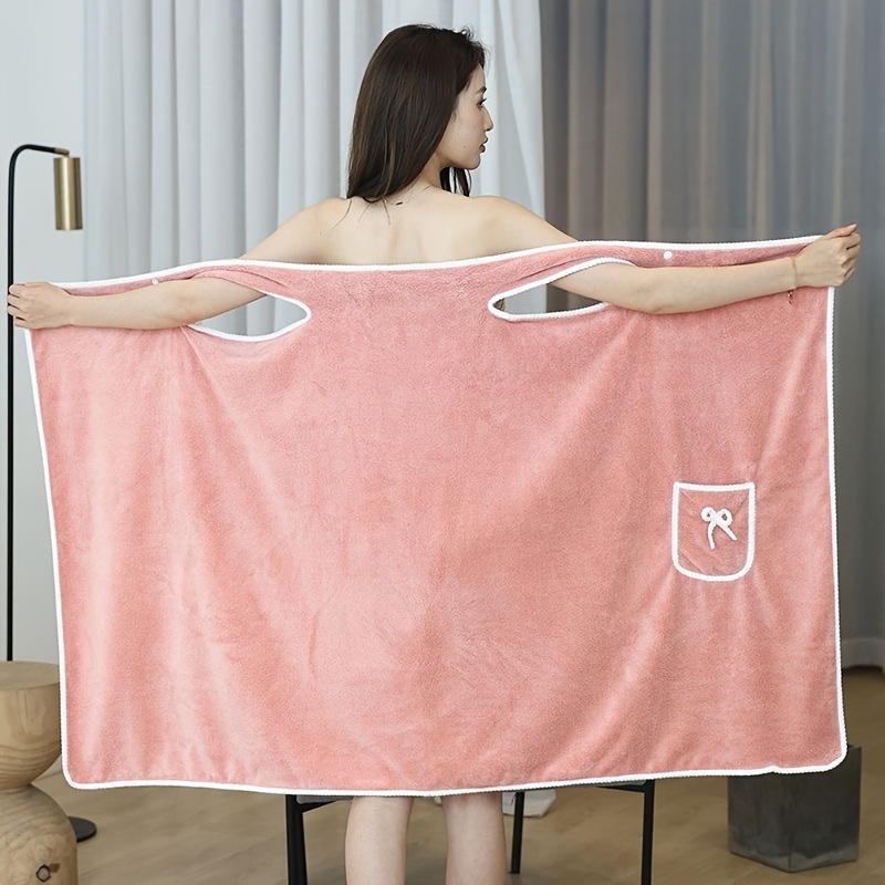 1-Piece Bath Towel with Pocket, Wearable Bath Towel, Bathroom Shower Supply, Can be Used as Robe, Nightgown, Sexy Strap Dress, Blanket — image 3