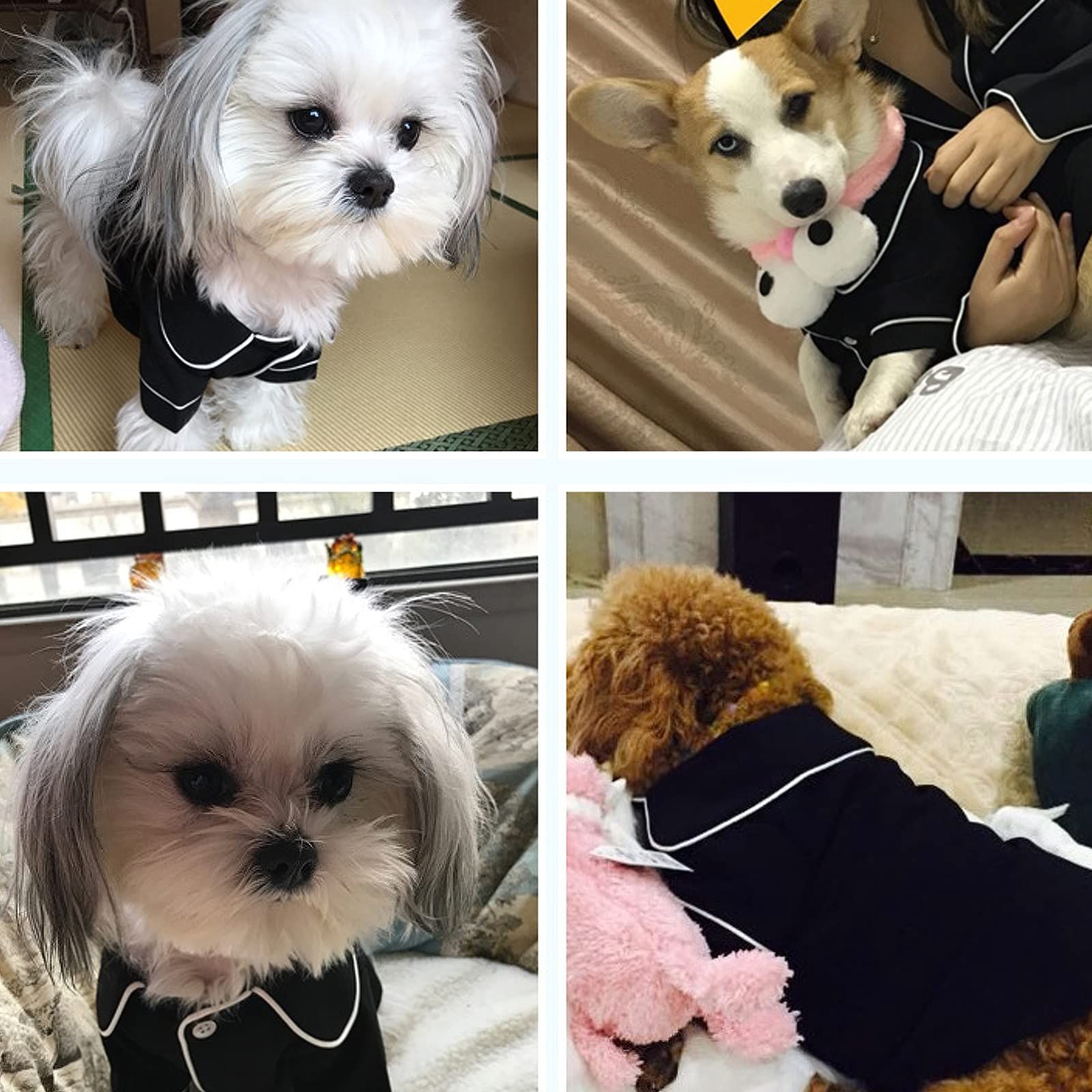 Baby black Dog Pajamas for Girl Small Medium Dogs, Satin Silk Lapel Two-Legged Dog Jumpsuit Loungewear, Soft Breathable Pet Shirts — image 3