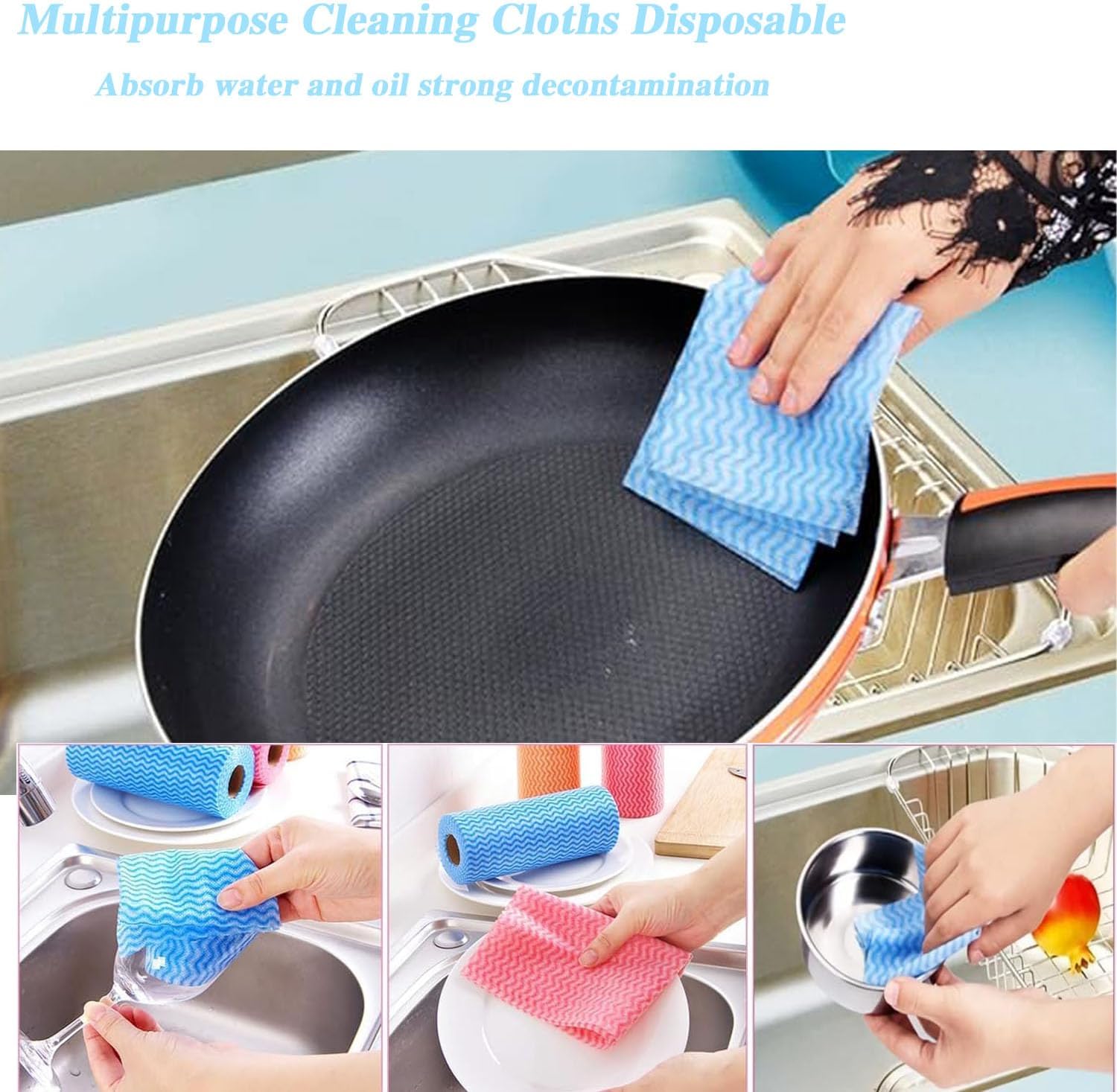 Disposable Cleaning Towel (4 Rolls /200pcs) Reusable Cleaning Wipe, Dish Towels Dish Rags Reusable Quick-Dry — image 6