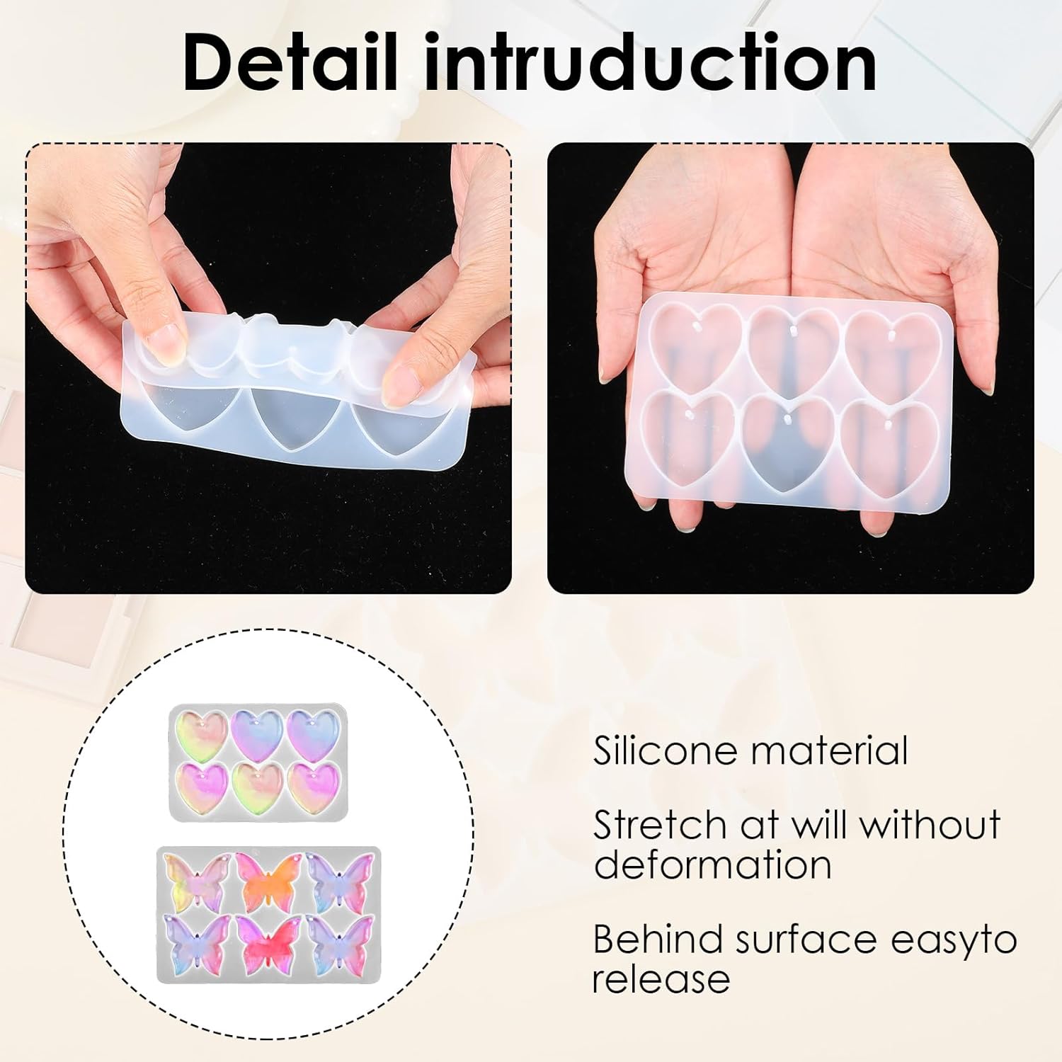 Butterfly Molds Silicone, 2 Pack Fondant Molds 6 Grids Epoxy Resin Mold with Hole Keychain Pendant Mold Heart Shape for DIY Crafts Jewelry Making โ image 3
