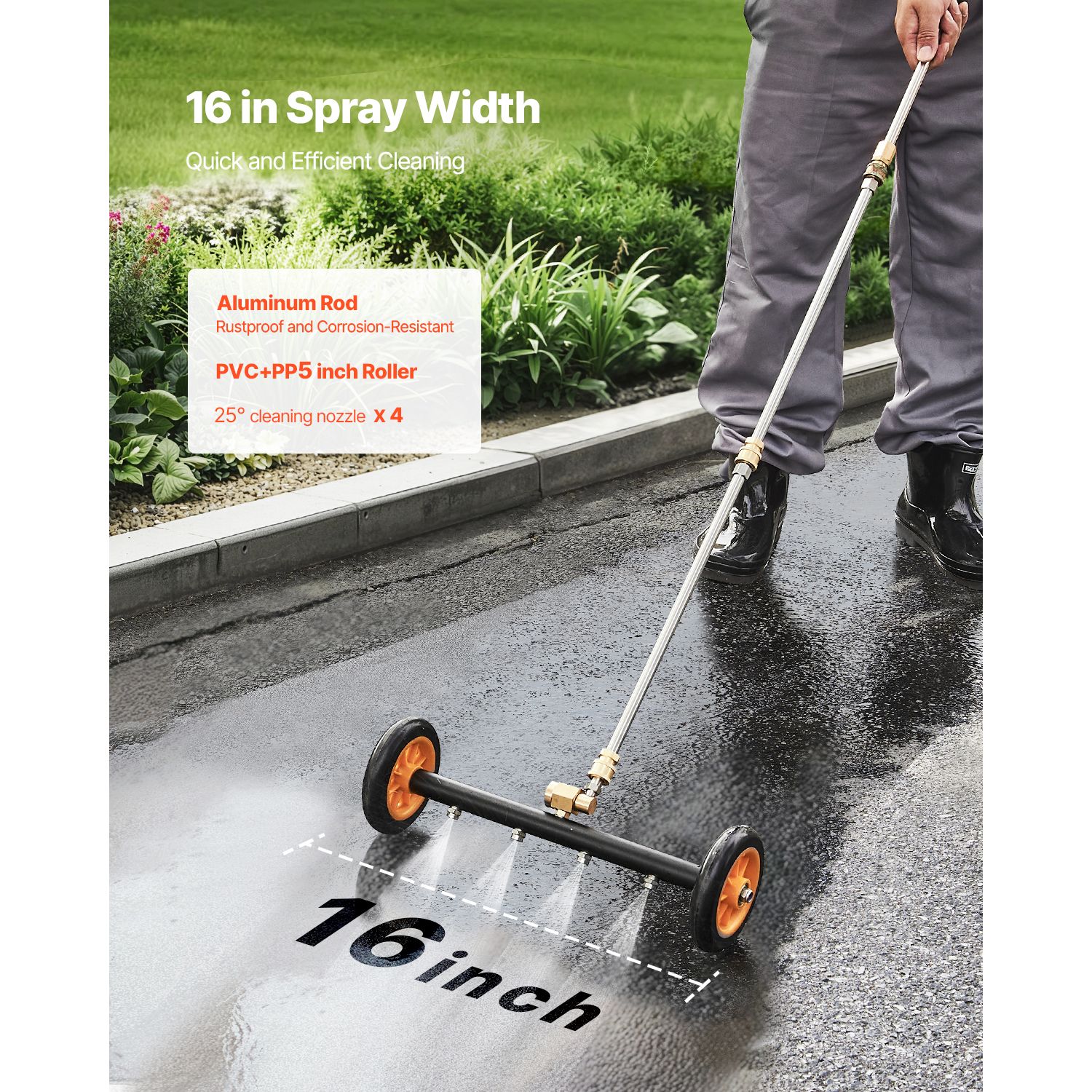 16" Pressure Washer Undercarriage Cleaner, Stainless Steel Surface Cleaner for Pressure Washer, 4000 Max PSI, Angle Adjustment Gear, 4 Spray Nozzles, 2 — image 2
