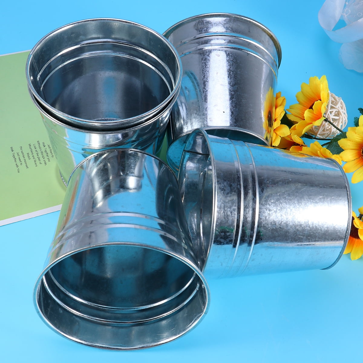 5Pcs Galvanized Metal Flower Pot Rustic Small Metal Buckets Vintage Farmhouse Flower Vase Candy Holder for Garden Landscape Decors 5pcs Silver β image 6