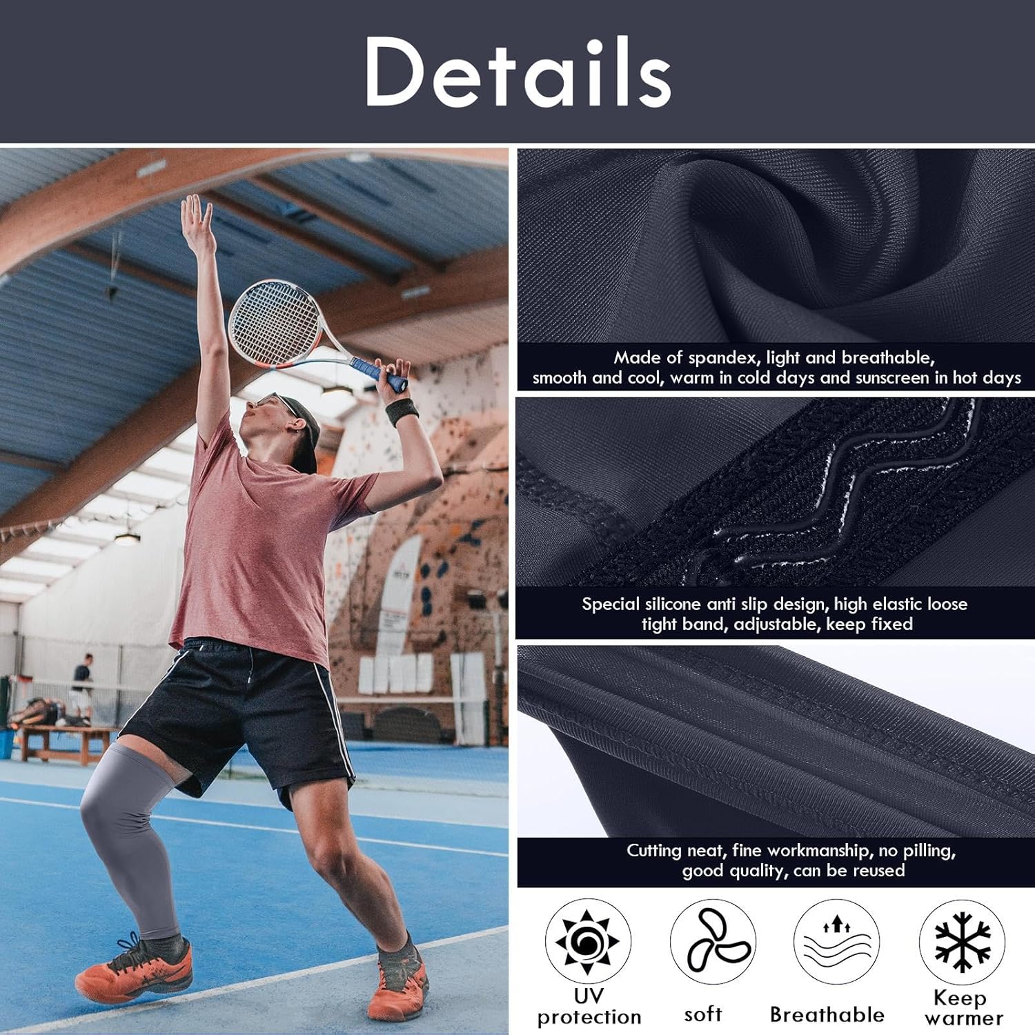 Leg Sleeves Compression Long Knee Sleeve UV Protect for Men Women Sport Basketball Football โ image 2