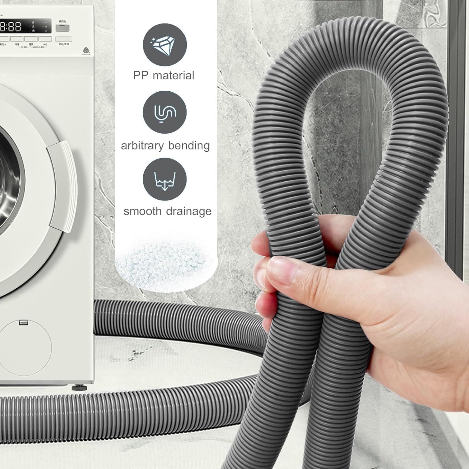 10 feet (3 Meters) Hose Universal Washing Machine Drain Hose Flexible Dishwasher Drain Hose Extension Corrugated Washer Discharge Hose Kit — image 3