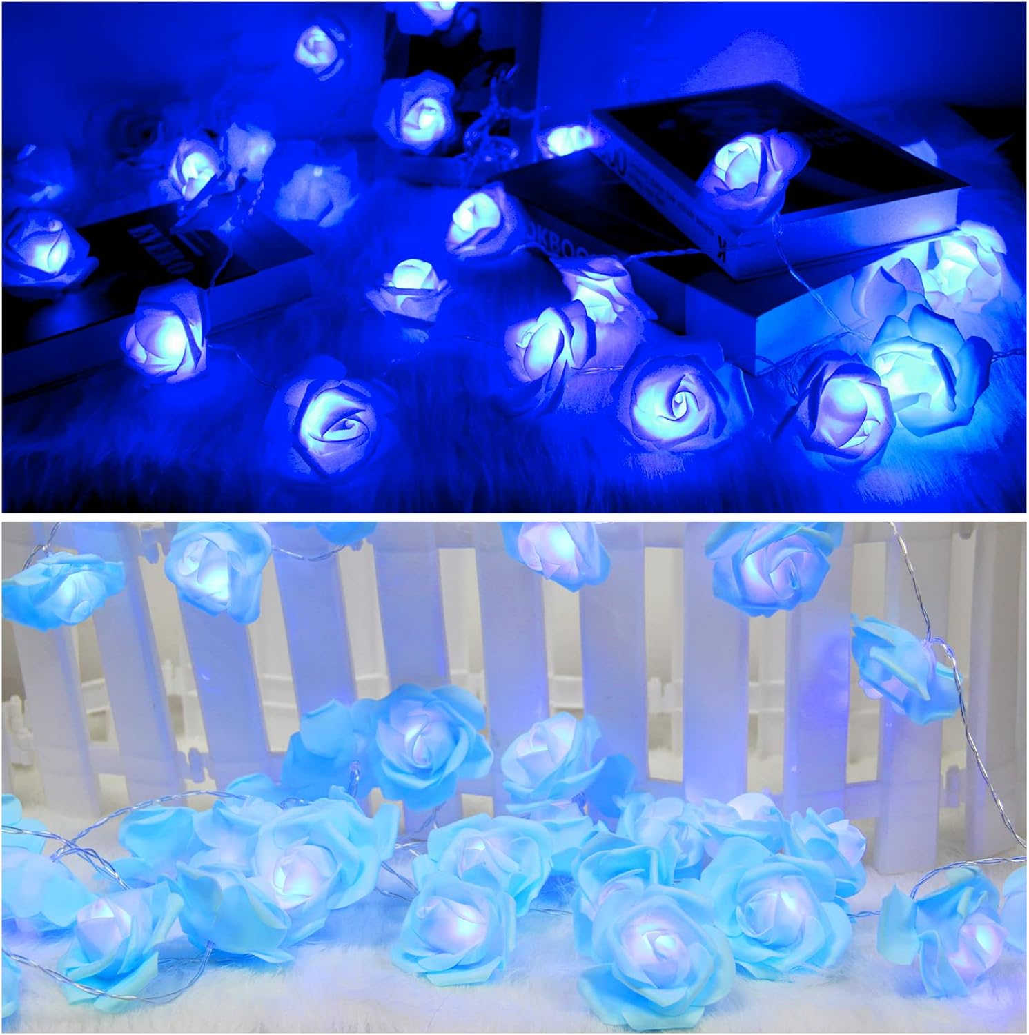 1 Piece Blue Rose LED Fairy Lights for Bedrooms, Weddings and Party Decor, Decorative Flower String Lighting for Indoor Ambience — image 6
