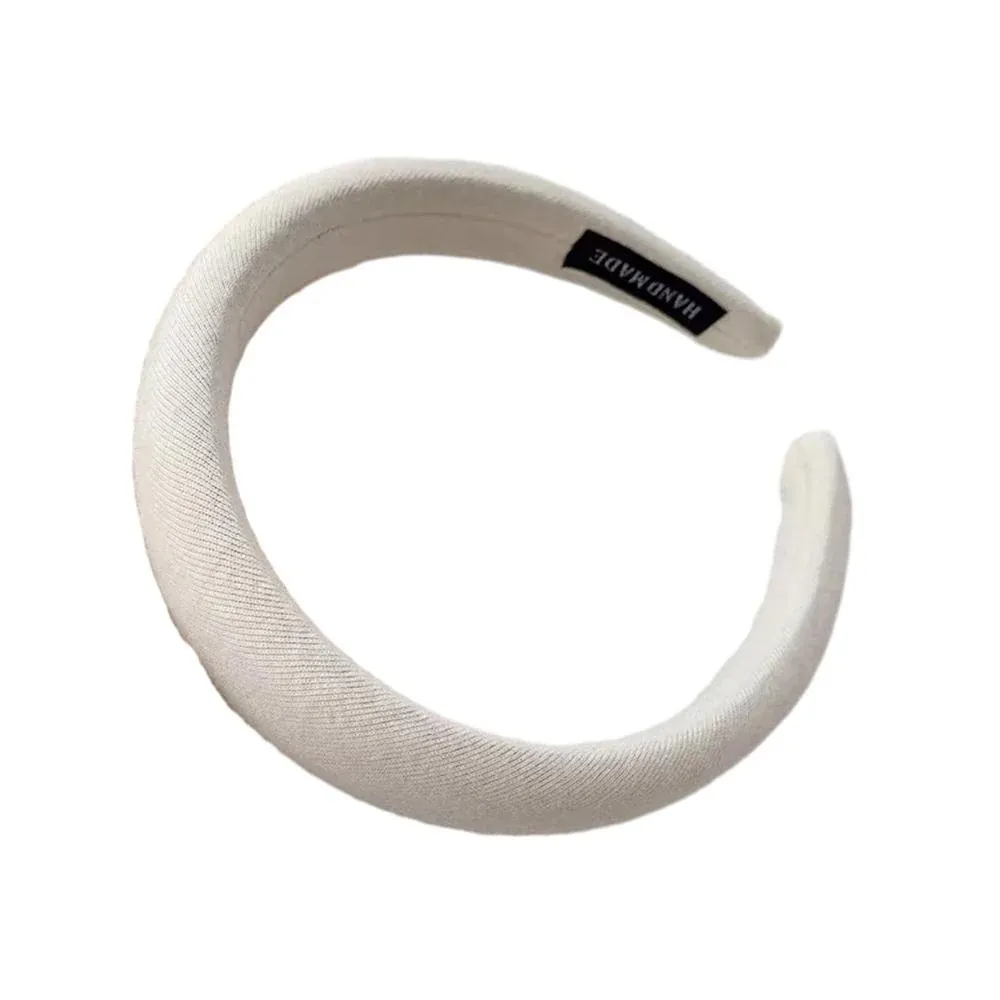 Ladies Headband Padded Hairband Wide Sponge Hair Hoop Solid Colour Accessories - White
