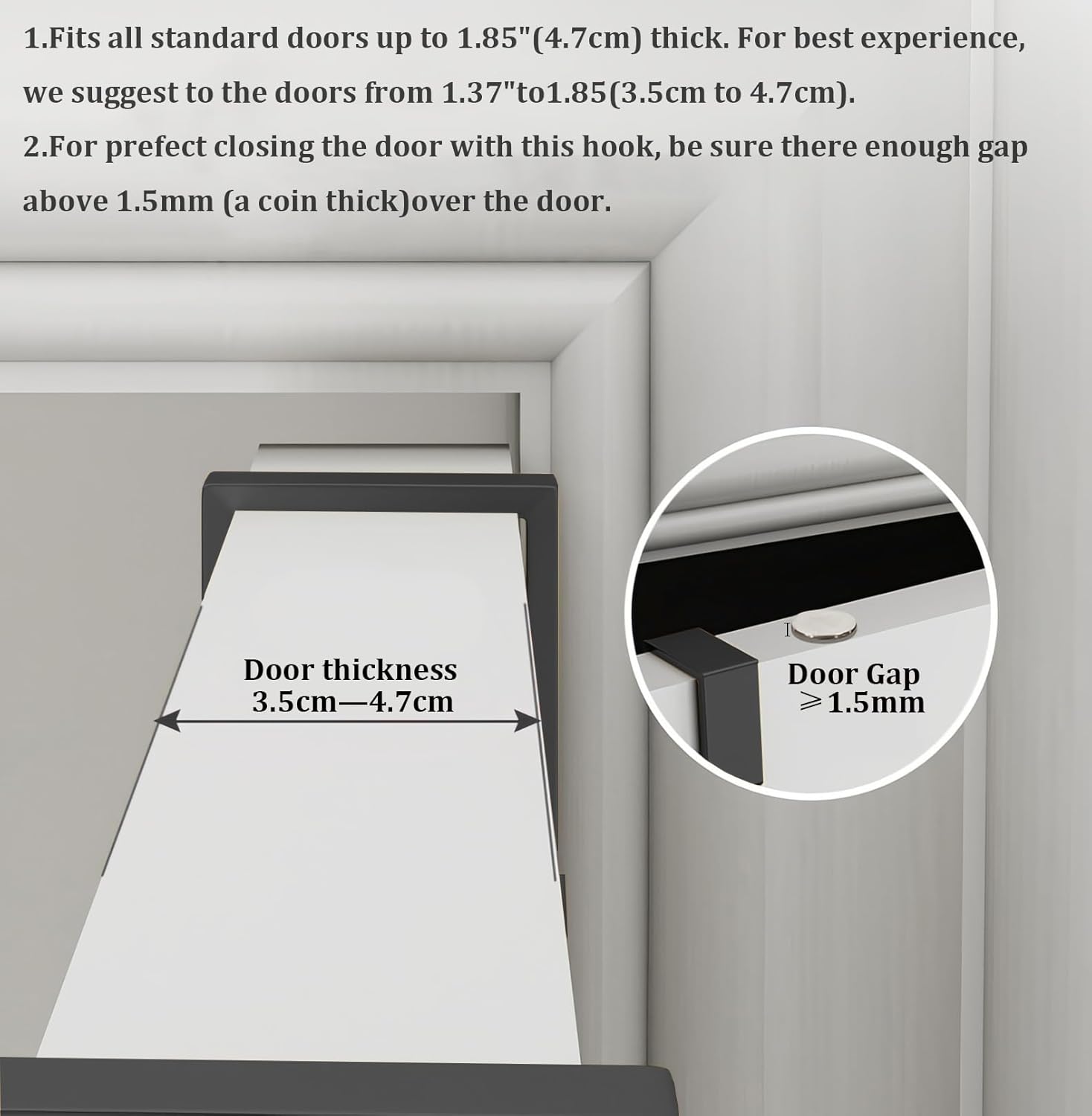 Overdoor Hooks - No-Drill Clothes and Hat Hangers - Door Hooks - Can hang jackets, towels, bags, bathrobes, etc. (2-pack - Black) — image 4