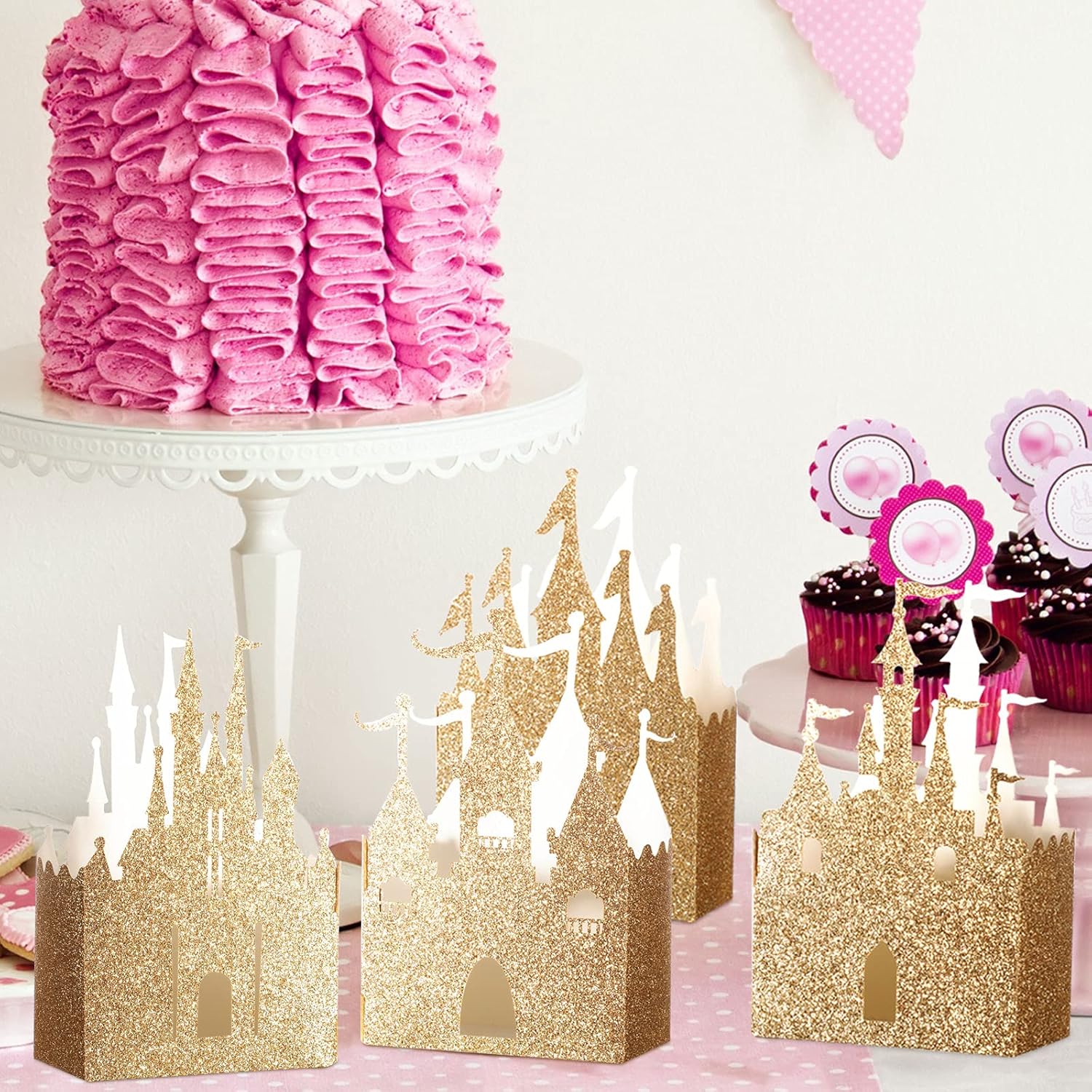 30 Pieces Castle Box Princess Candy Box Glitter Castle Favor Treat Gift Princess Party Decorations Baby Shower Wedding Supplies(Gold) — image 6