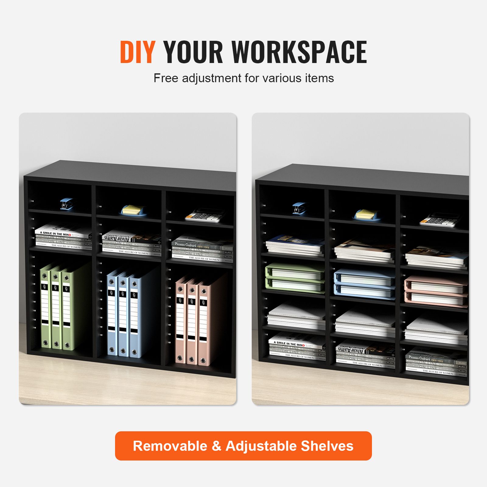 Wood Literature Organizer Adjustable File Sorter 24 Compartments Black โ image 5