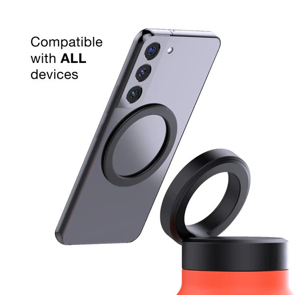 Black 24oz Stainless Steel Insulated Water Bottle With 90° Adjustable Vertical/Horizontal Magnetic Phone Holder - Ringo Style Magnetic Lid Sport Flask — image 4
