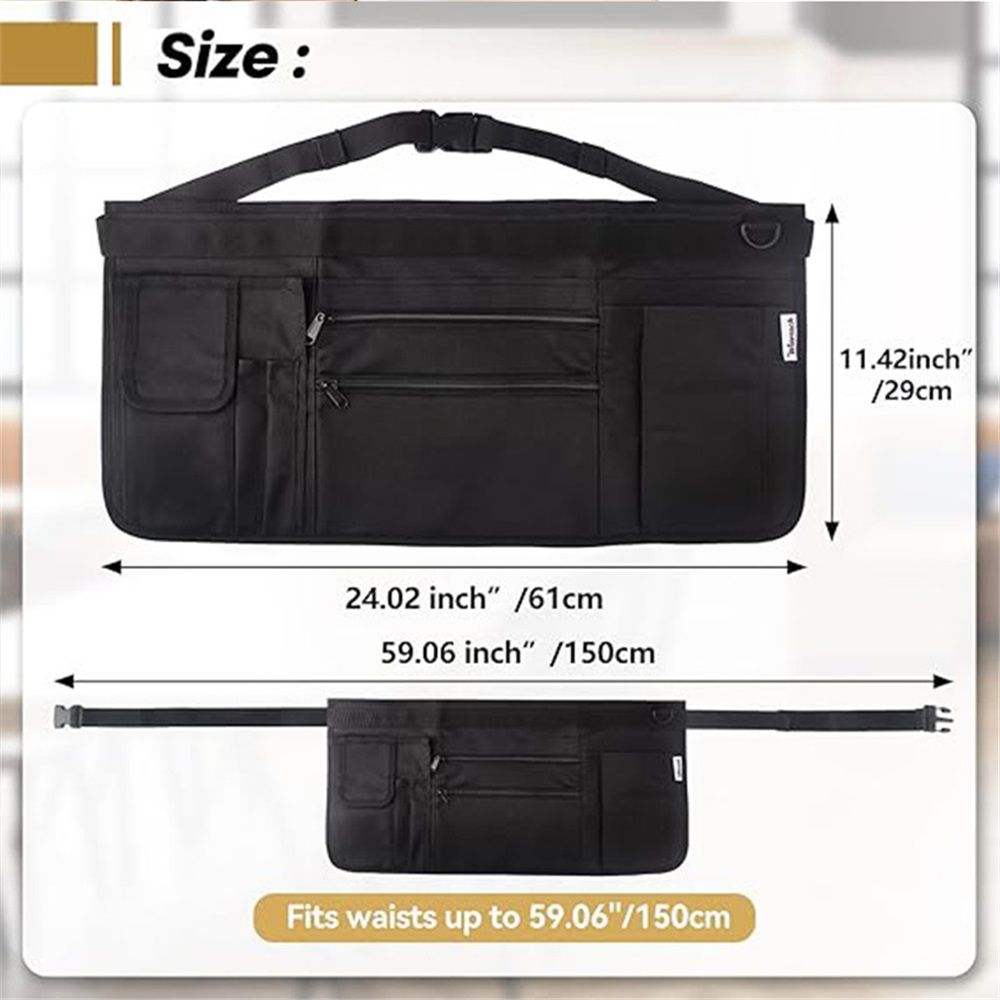 Waitress Apron with 7 Pockets — Black Half Bib with Zippers & Adjustable Belt, Waist Apron for Women/Men, Restaurant Servers, Kitchen Staff(Only one waist bag) — image 5