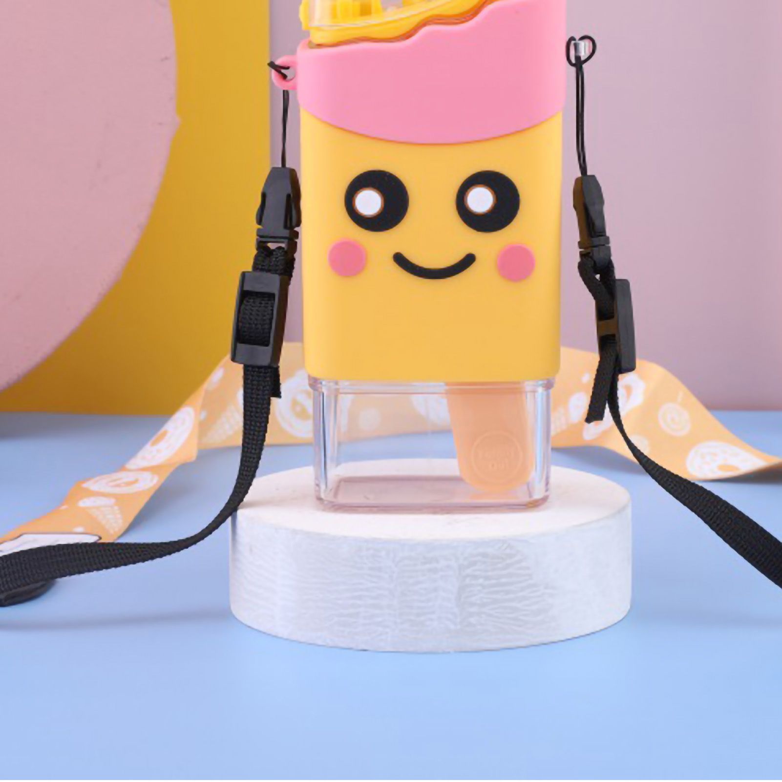Portable Water Cup Cute Cartoon Design Large Capacity Plastic Water Bottle with Carry Cord Straw for Students Style 1 301ml‑400ml — image 2