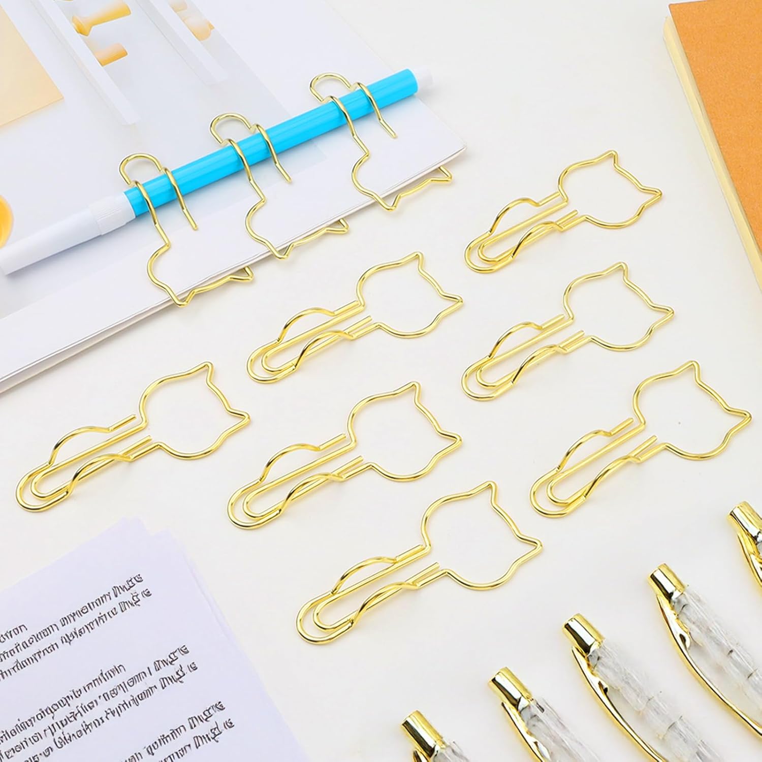 10-Pack Metal Pen Clips - Cute Cat Shaped Gold Paperclip Pen Holder for Notebooks and Papers - Metal Pen Clip Holder and Pen Holder Clip - School Office — image 2