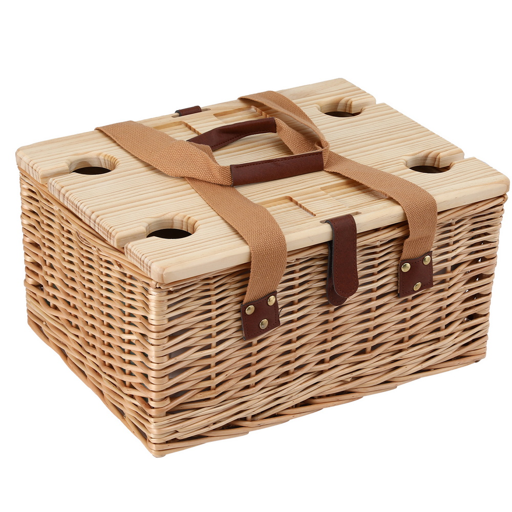 Alfresco 4 Person Picnic Basket Set with Table Blanket Cooler Wooden Insulated — image 3