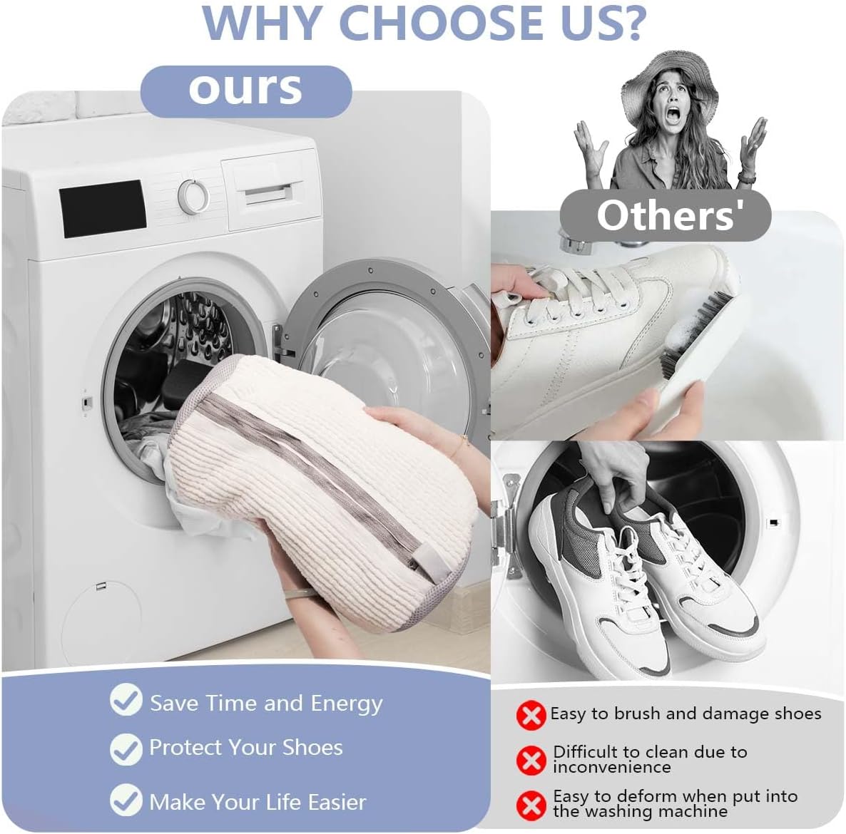 Mesh Shoe Washing Bag with Hidden Zip and Protective Chenille Lining, Machine Washable Trainer Laundry Bag for Sneakers, White — image 5