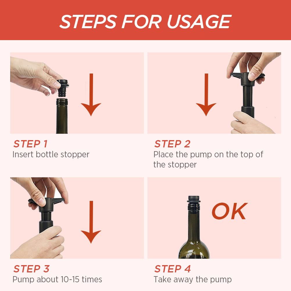 Wine Saver with 2 Vacuum Stoppers, Wine Stopper, Wine Preserver, Reusable Bottle Sealer Keeps Wine Fresh — image 5