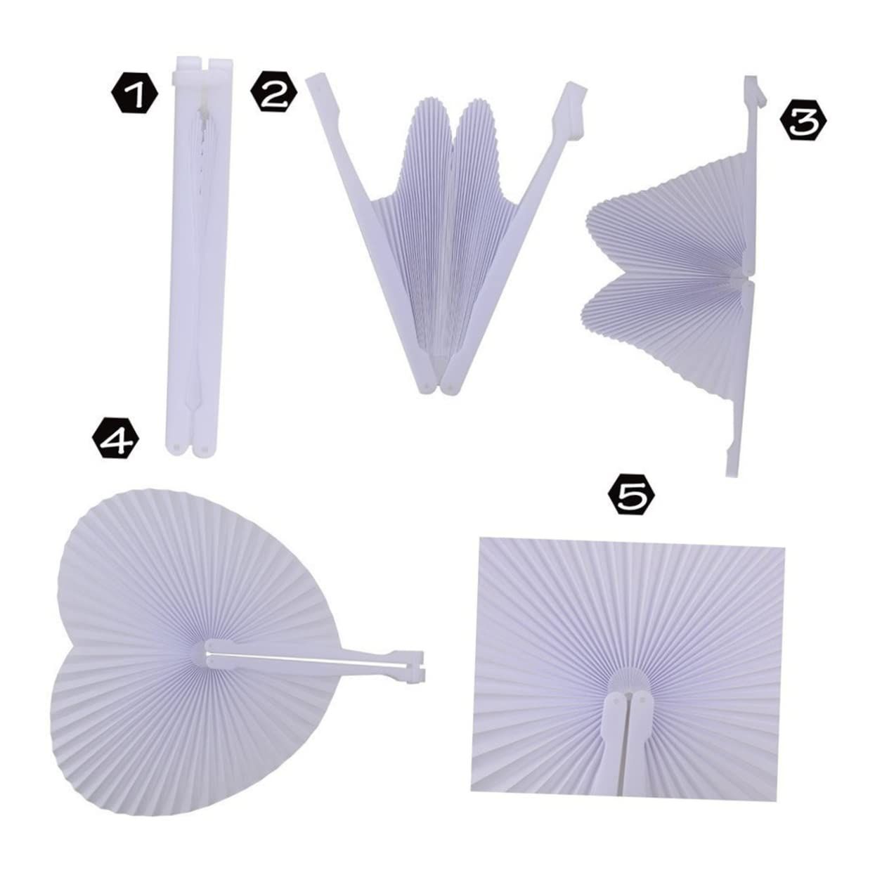 Heart shaped handheld folding accordion paper fan with plastic handle, birthdays, celebrations, and parties — image 2