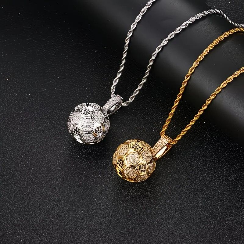 Football Hollow Pendant Necklace, Synthetic Zirconia Setting, Hip Hop Sporty Style, Trendy and Versatile.(silver) โ image 6