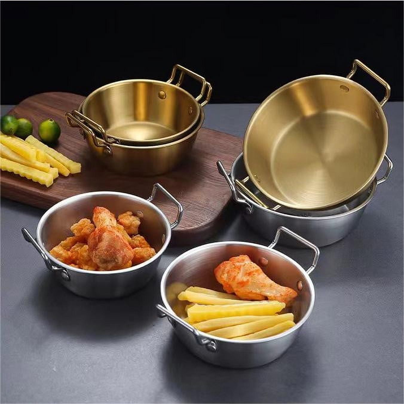 Stainless Steel Soy Sauce Dishes, Sauce Dish Metal Popcorn Pot reusable, Golden Dipping Bowl with Handle Individual Round Seasoning, Gold — image 6
