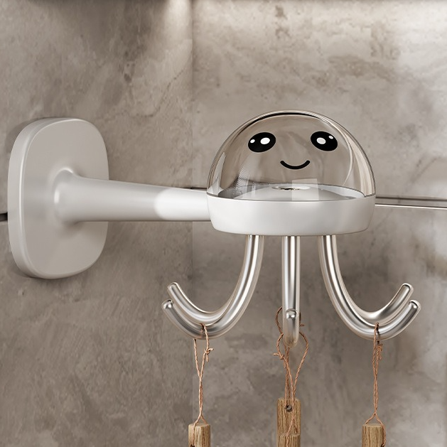 Octopus Rotating No-Drill Hook, Multi-Purpose Strong Adhesive 6-Claw Kitchen Utensil Wall Storage Rack—White