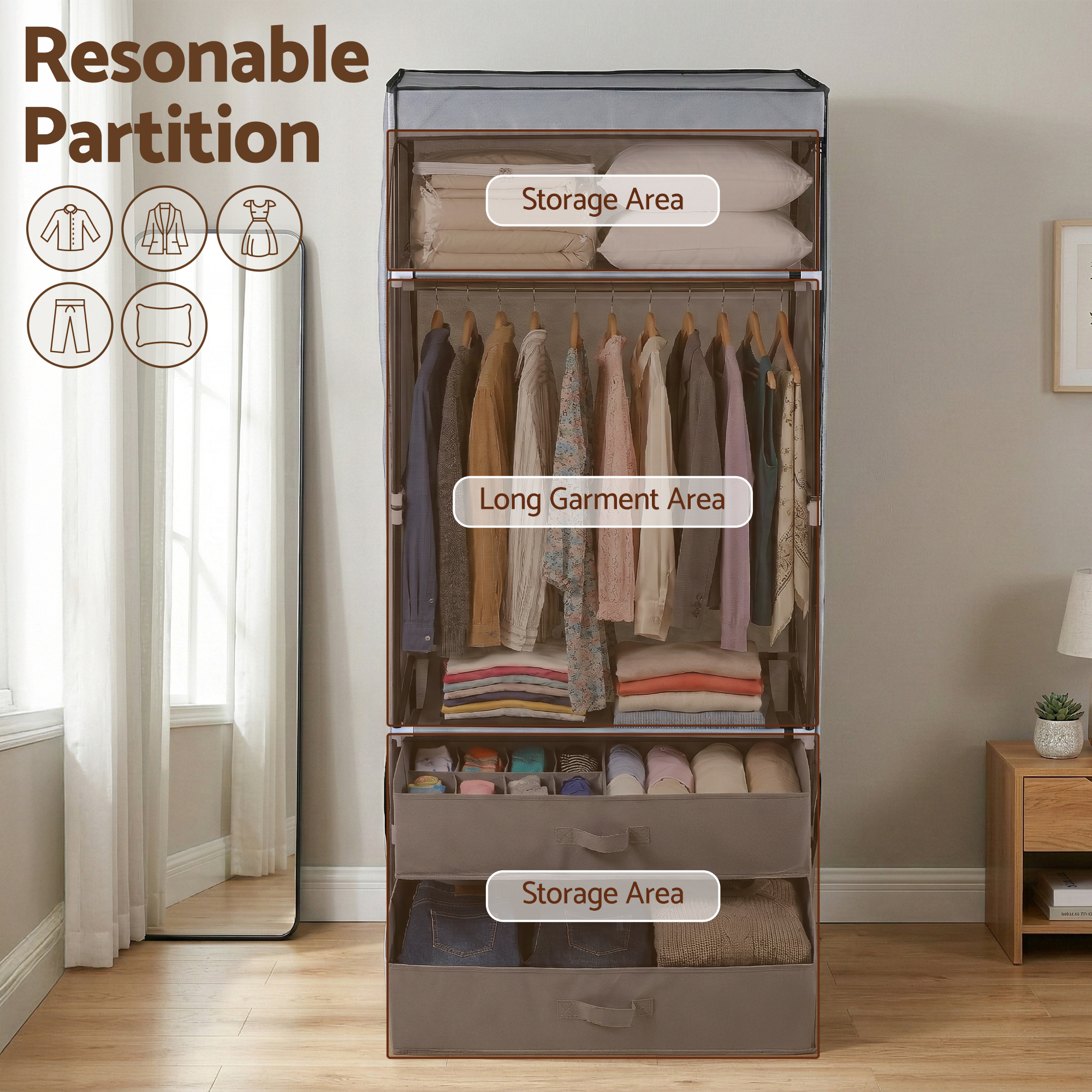 Artiss Large Portable Clothes Closet Wardrobe with Magnetic Door Grey โ image 5