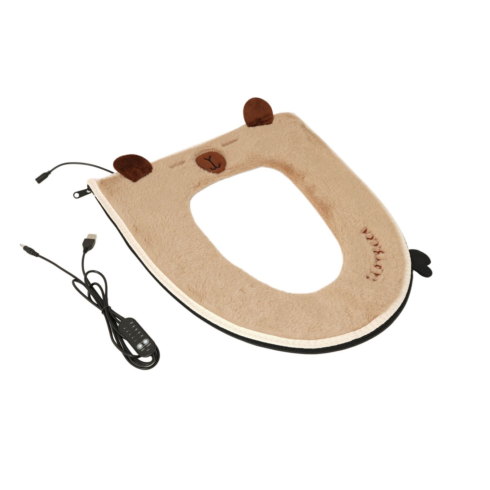 USB Heated Toilet Seat Cover with Capybara Design – Soft Plush, Washable, Fast Heating, 5-Level Temperature & Timer Control for Cozy Winter Bathroom