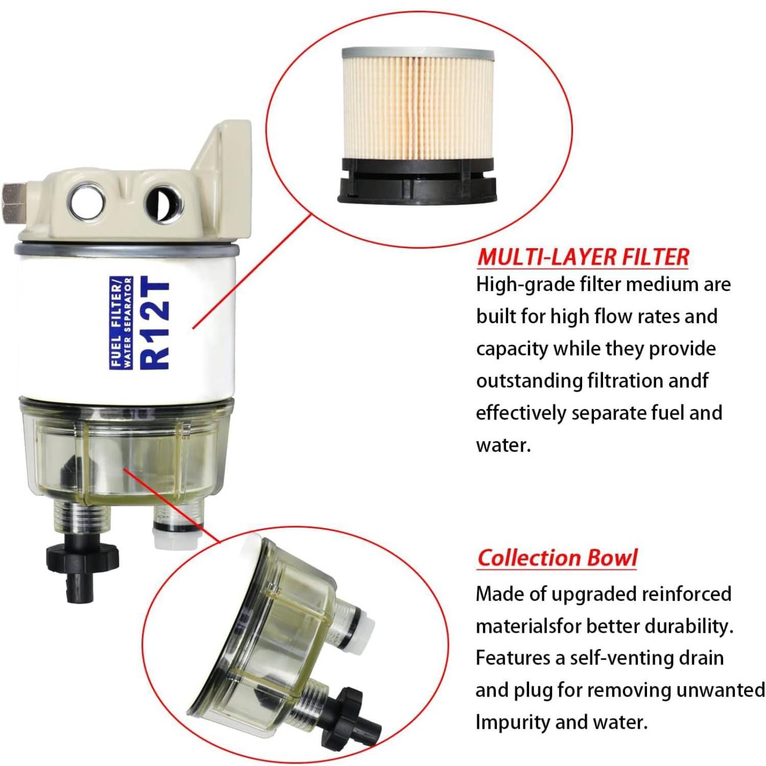 R12T Fuel Filter Water Separator Spin-on for Boat Vehicle Truck Diesel Racor Kit โ image 6