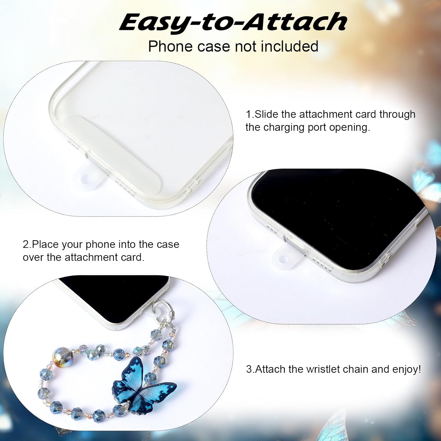 Cute Phone Charm Wrist Strap with Spacer,Butterfly Beaded Phone Chain Wristlet for Case Cellphone Chain Lanyard — image 5