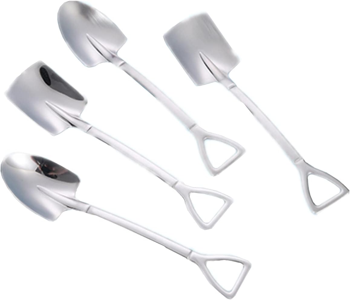 Fruit Dessert Shovel Spoons Set 4PCS, 6 inch Stainless Steel Mixed Dinner Teaspoon Spoons for Dessert Coffee Tea Ice Cream Fruit Cake for Home Kitchen