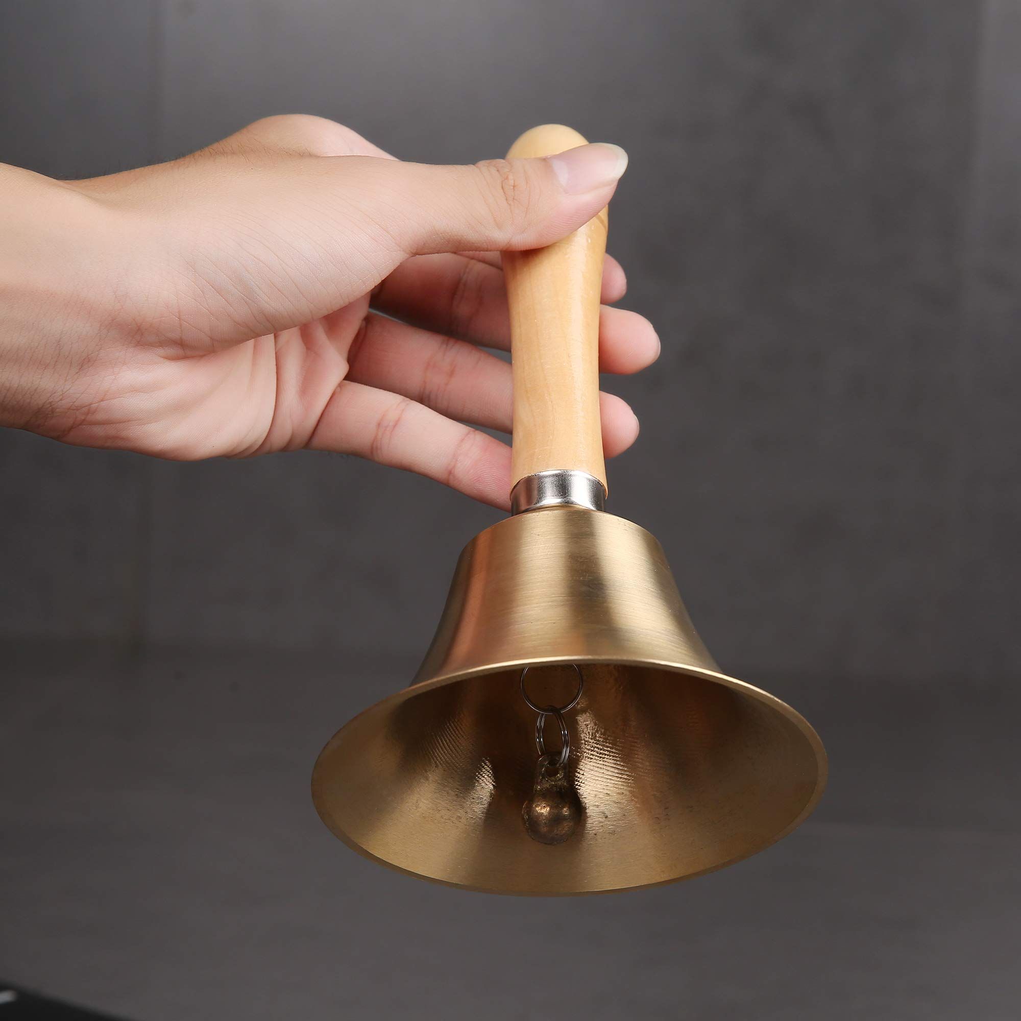 Super Loud Solid Brass Hand Call Bell Hand Bell - Hand Call Bell with Brass Solid Wood Handle,Very Loud Handbell — image 3