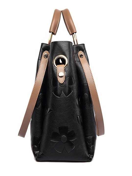 Dark Brown Elegant Embossed PU Leather Tote Bag for Women - Large Capacity Handbag with Inner Pouch — image 6