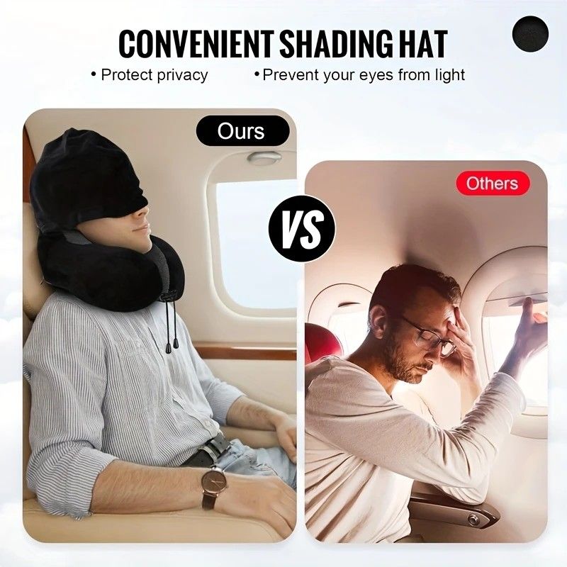 Outdoor Travel Car Pillow, 1pc Memory Foam Hooded U-shaped Neck Pillow, Washable, Neck Pillow with Hood.GREY — image 2