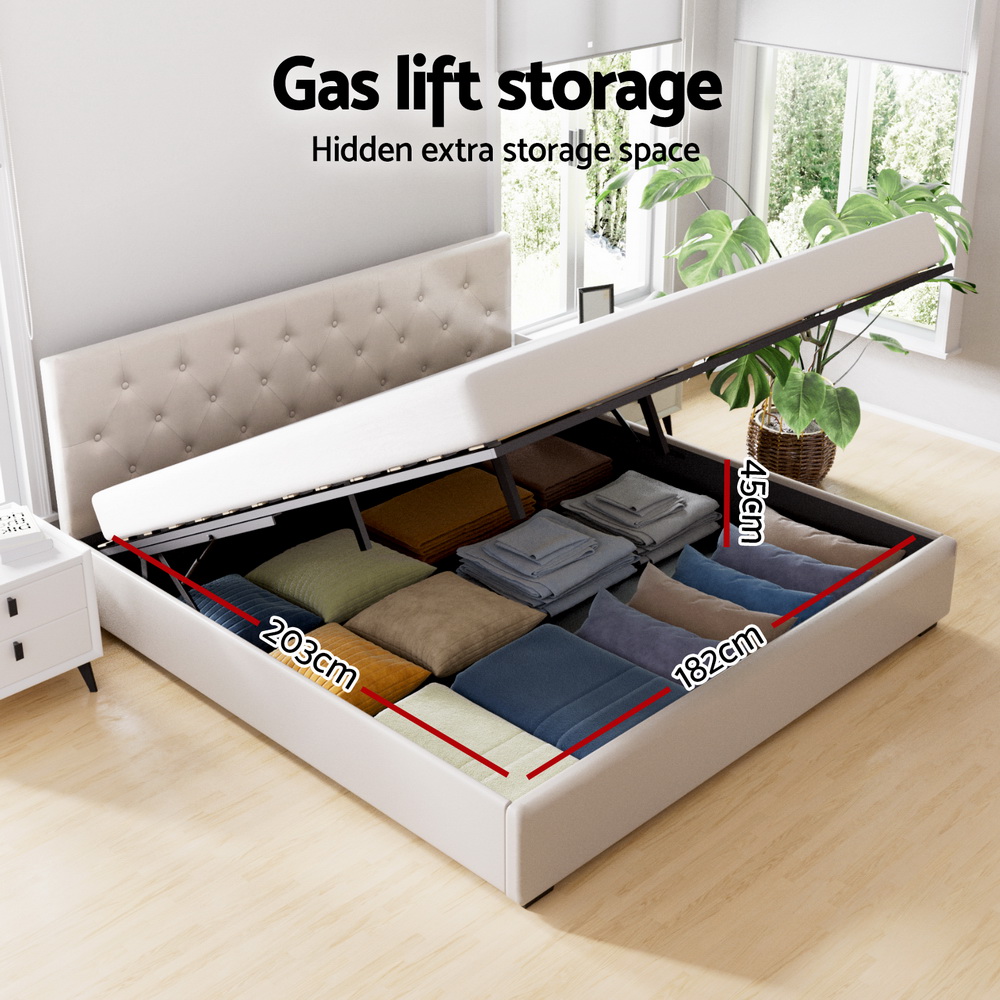 Artiss Bed Frame King Size Gas Lift Beige VILA โ image 4