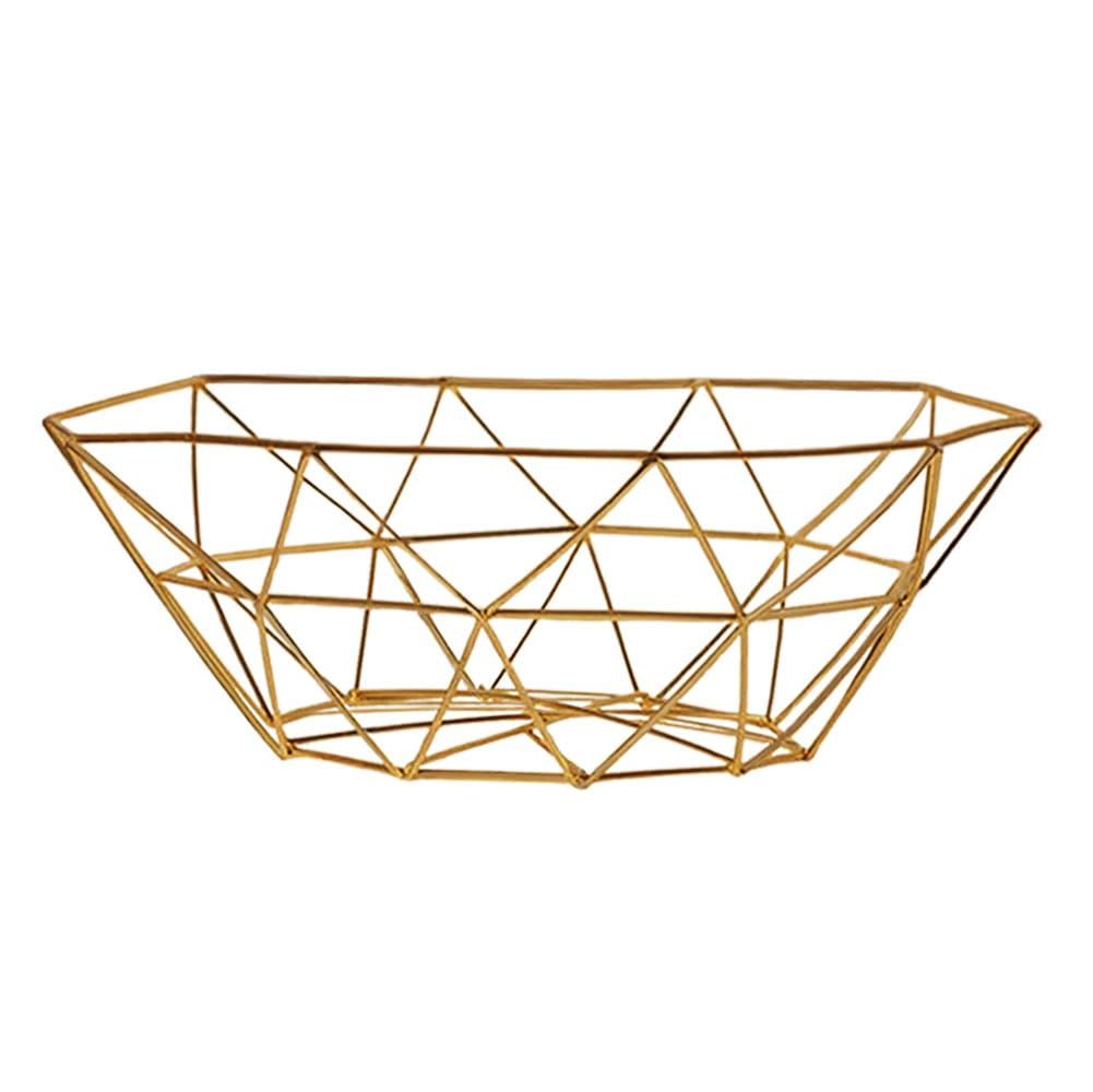 Geometric Metal Wire Fruit Bowl, Iron Arts Fruit Storage Baskets for Kitchen Counter (Gold, Normal)