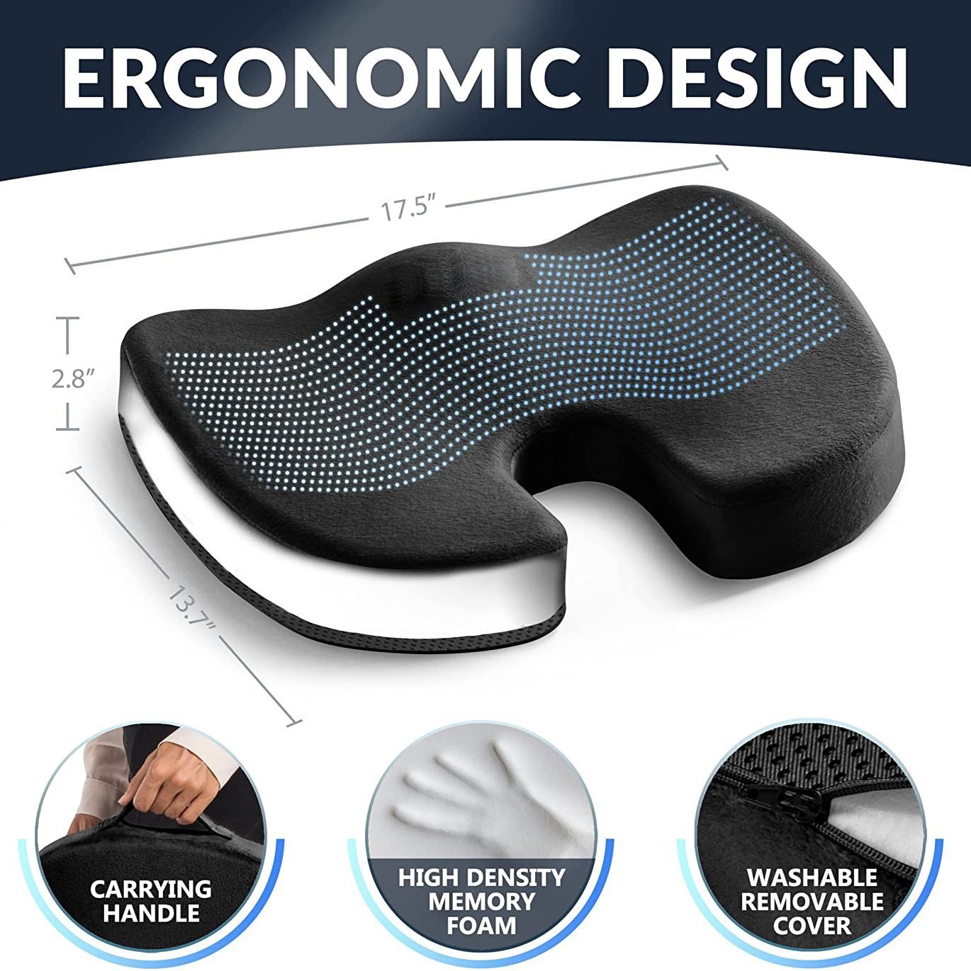 Cooling Gel Seat Cushion for Long Sitting - Memory Foam Chair Pillow for Sciatica Pain Relief - Orthopedic Gel & Memory Foam — image 3