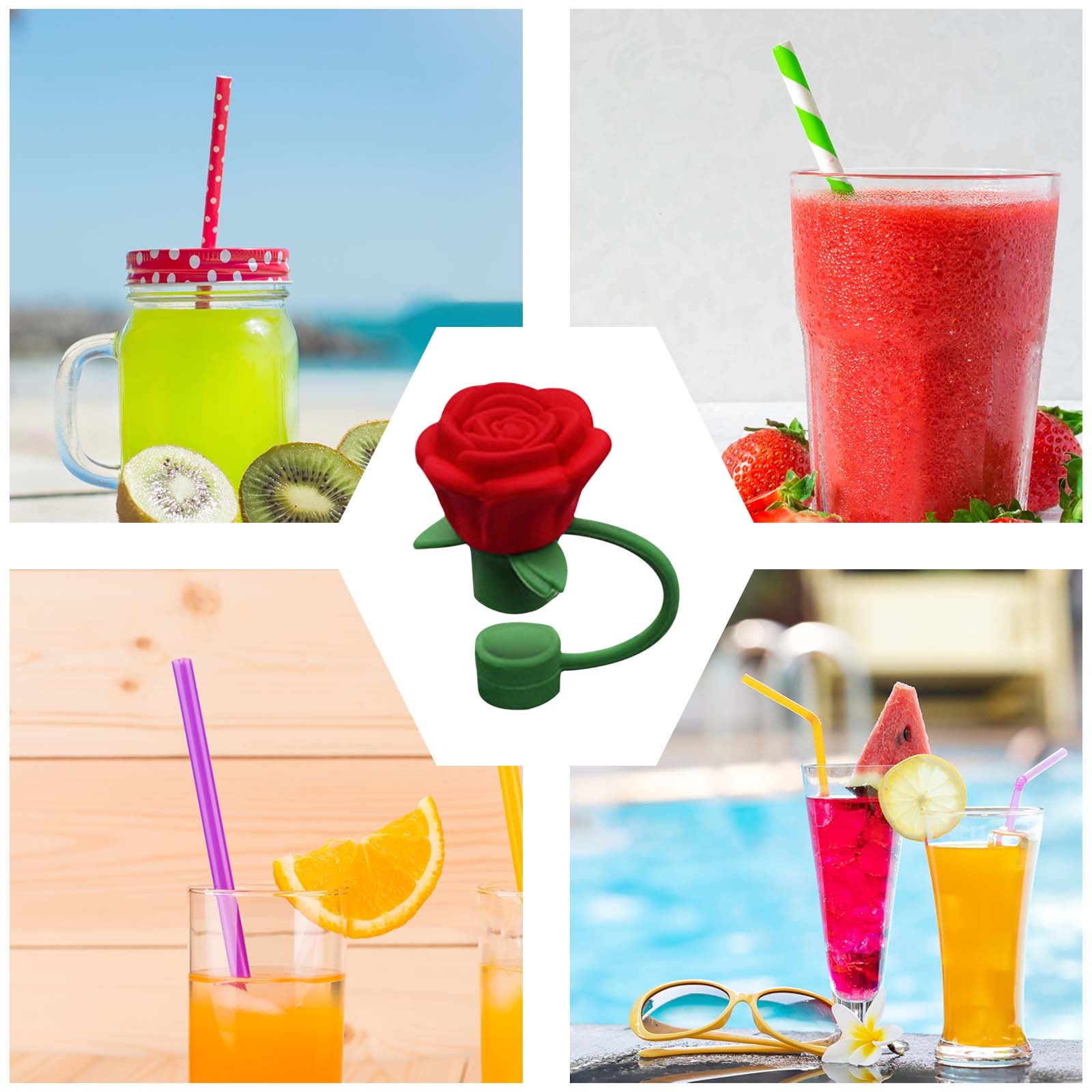 Rose Straw Toppers 10mm, Pink Flower Straw Covers Straw Tips for Tumblers Cup Accessories Tumbler Accessories Red โ image 3